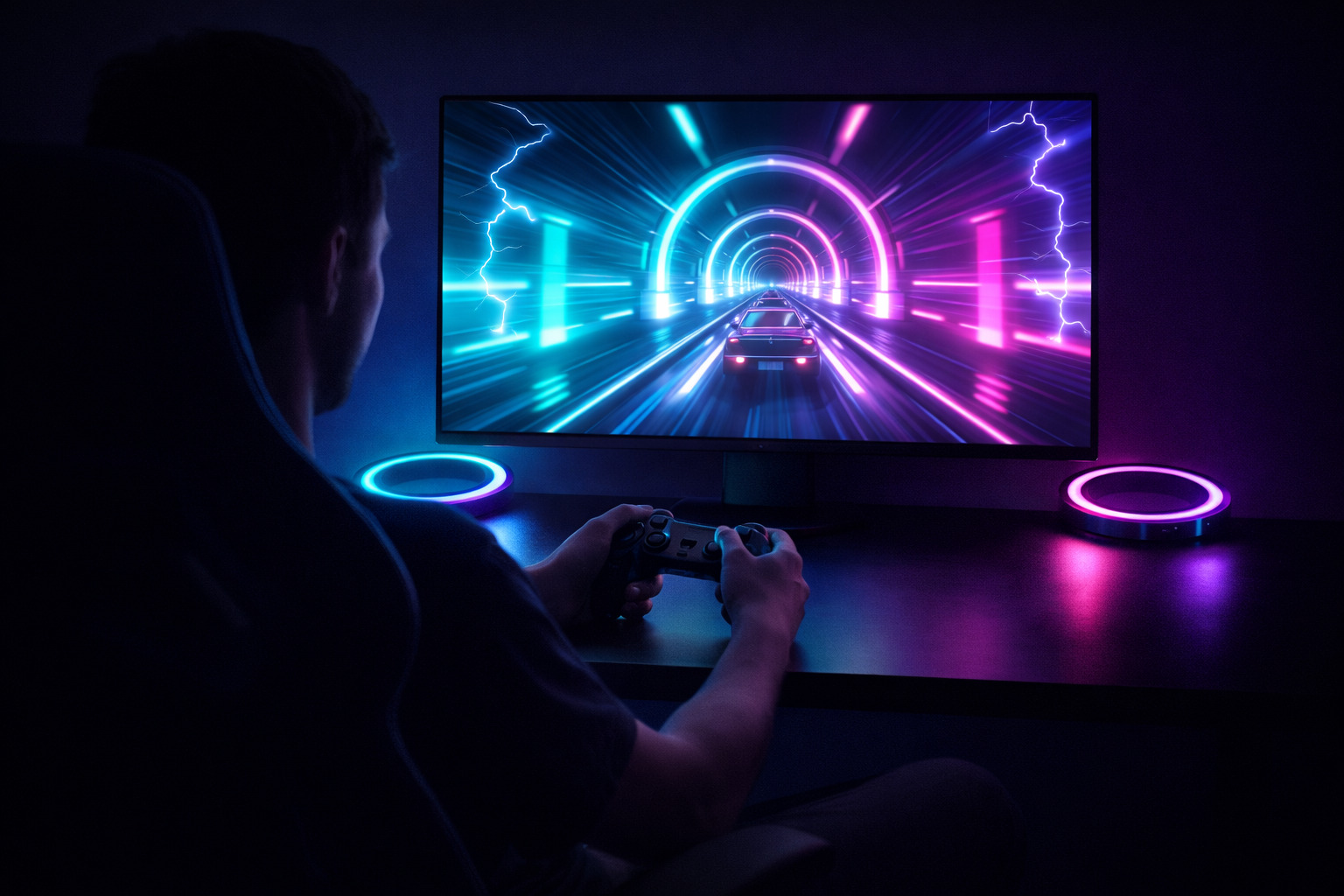 Scène jeu vidéo avec deux rings (placeholder)